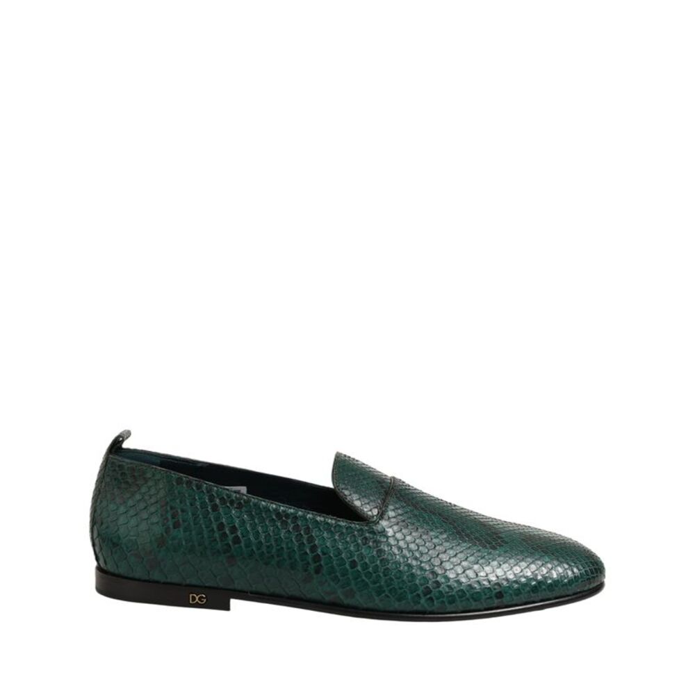 Dolce & Gabbana Dark Green Embossed Leather Loafers Men's Shoes